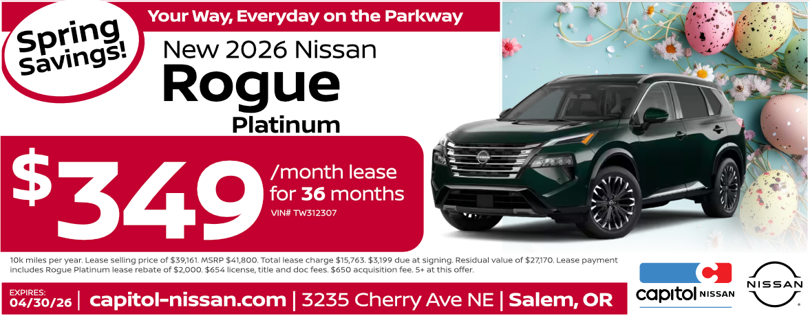New 2026 Nissan Rogue Platinum $349/ month for 36 months