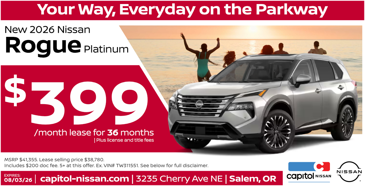 New 2026 Nissan Rogue Platinum Lease for $399/ month for 36 months