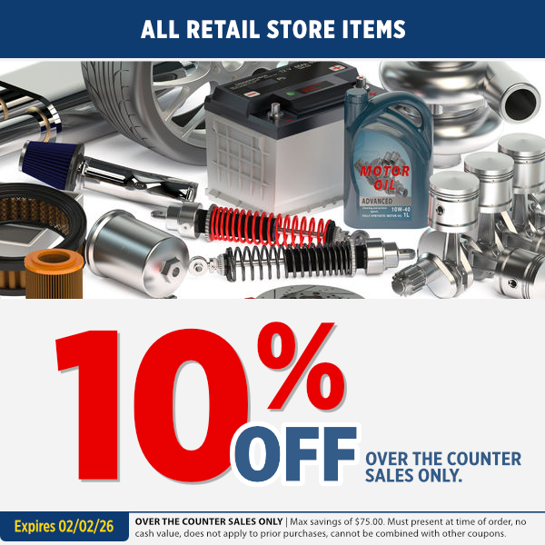 All Retail Store Items Special 10% Off | Expires: 2/02/2026