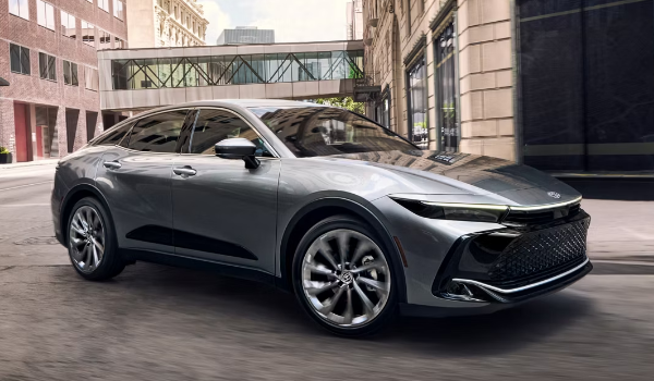 Electric Toyota gray sedan side view