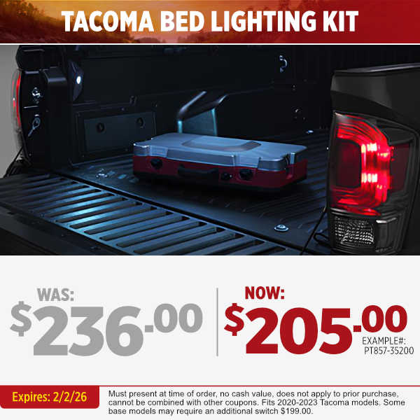 Tacoma Bed Lighting Kit&nbsp;parts special |
Expires 2/02/26