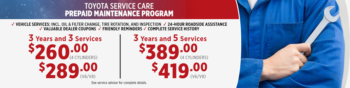 Toyota Service Care Prepaid Maintenance Program | Plans starting at $389 for 4 cylinders & $419 …