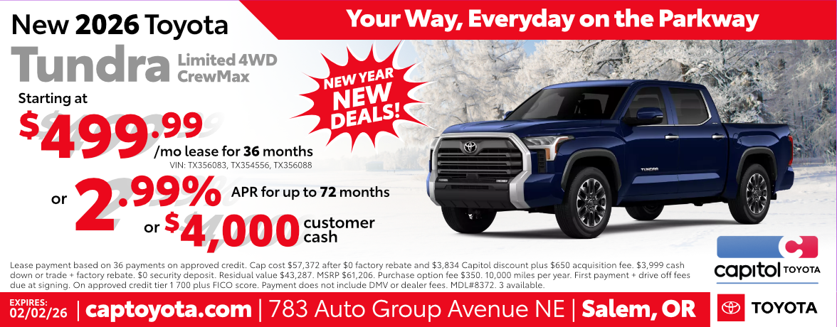 New 2026 Toyota Tundra Lease, Finance, and cash offers