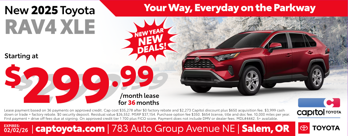 New 2025 Toyota RAV4 XLE Lease, Finance, or cash offers.