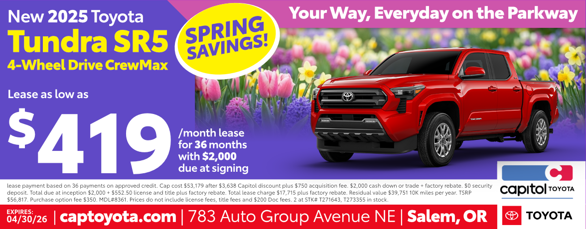 New 2025 Toyota Tundra SR5 4-Wheel Drive CrewMax special offers