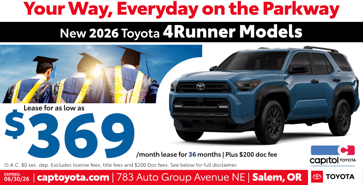 New 2026 Toyota 4Runner Models Lease for as low as $369/ month for 36 months