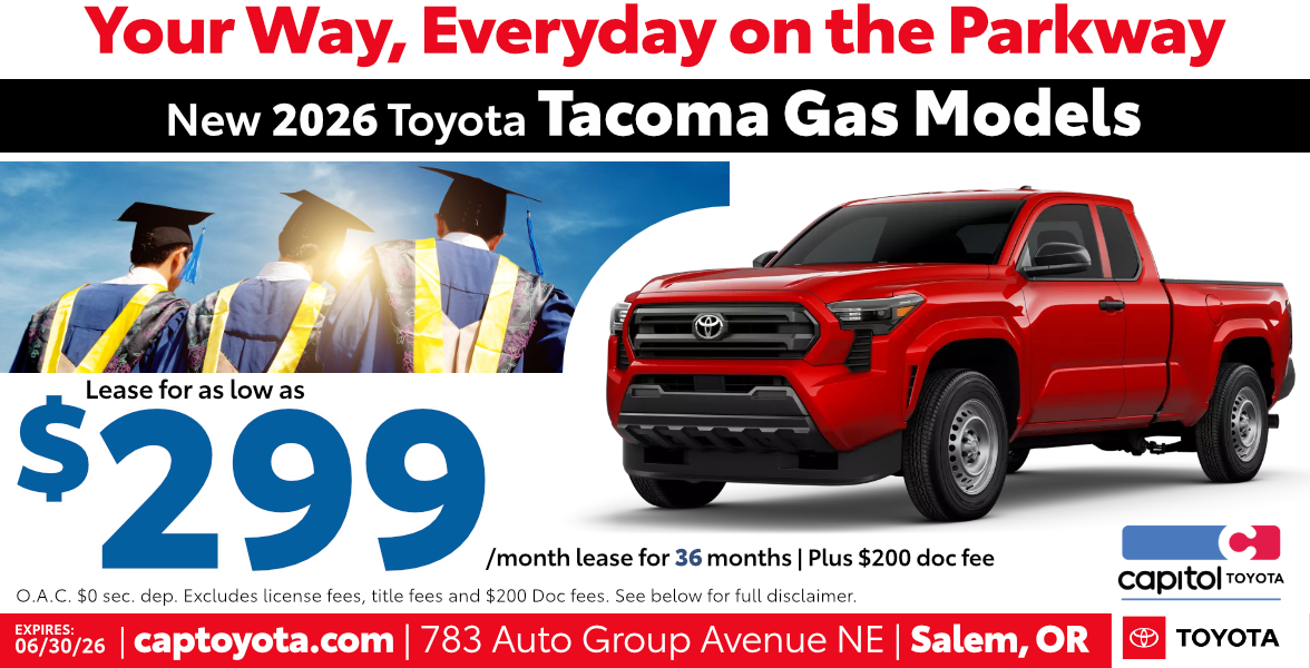 New 2026 Toyota Tacoma Gas Models Lease for as low as $299/ month for 36 months