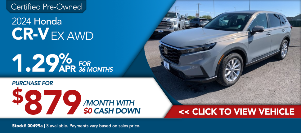 2024 Honda CR-V EX AWD 1.29% for 36 months purchase for $879/ month with $0 cash down