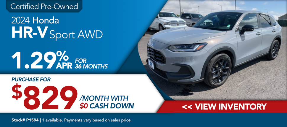2024 Honda HR-V Sport AWD 1.29% for 36 months purchase for $829/ month with $0 cash down
