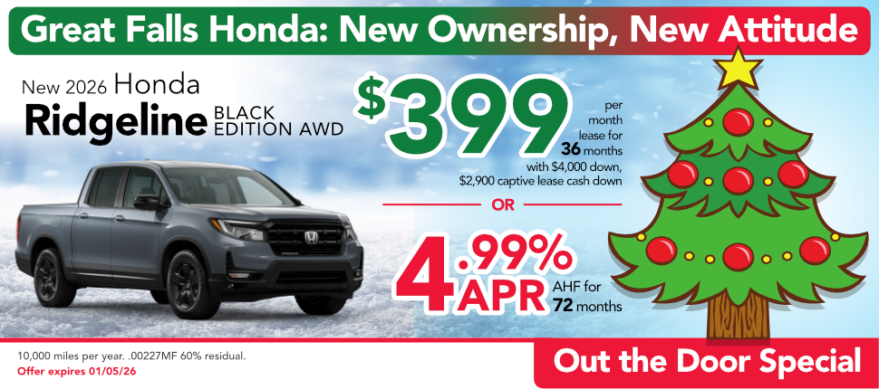 New 2026 Honda Ridgeline Black Edition AWD lease or finance offer