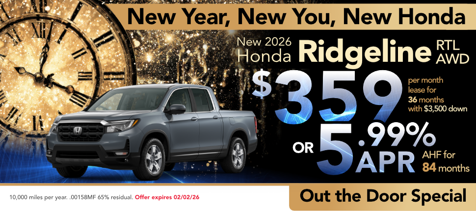 New 2026 Honda Ridgeline RTL AWD lease or finance offer