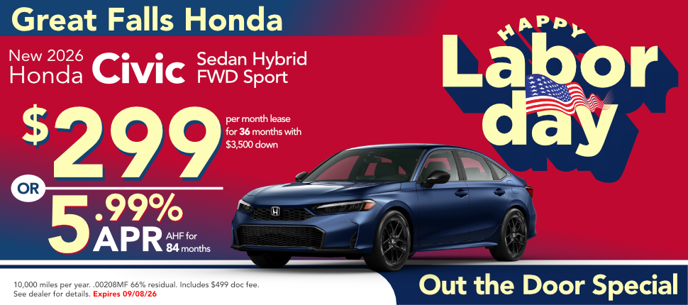 New 2026 Honda Civic Sedan Hybrid FWD Sport lease or finance offer