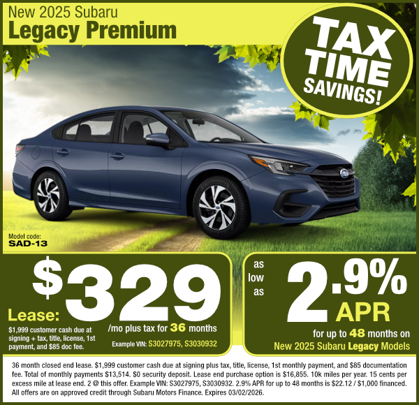 New 2025 Subaru Legacy Premium special offer clickable image