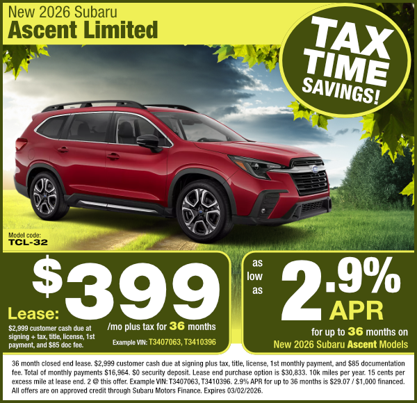 New 2026 Subaru Ascent Limited special offer clickable image