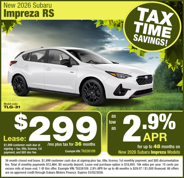 New 2026 Subaru Impreza RS special offer clickable image