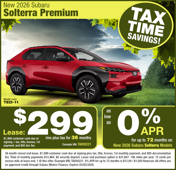 New 2026 Subaru Solterra Premium special offer clickable image