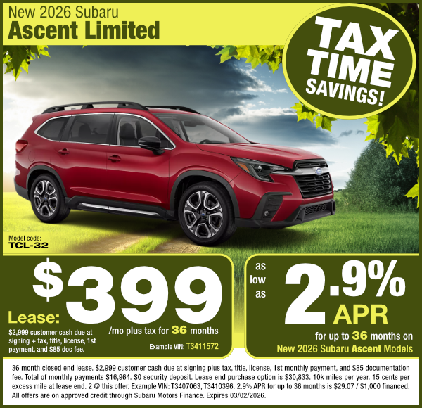 New 2026 Subaru Ascent Limited special offer clickable image