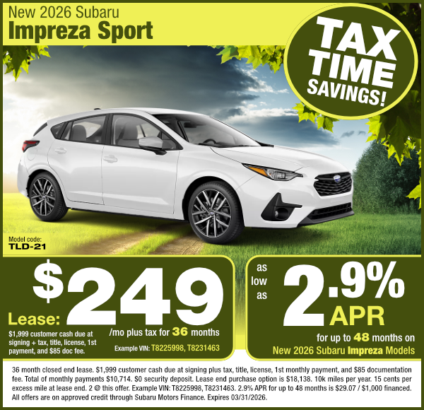 New 2026 Subaru Impreza Sport special offer clickable image