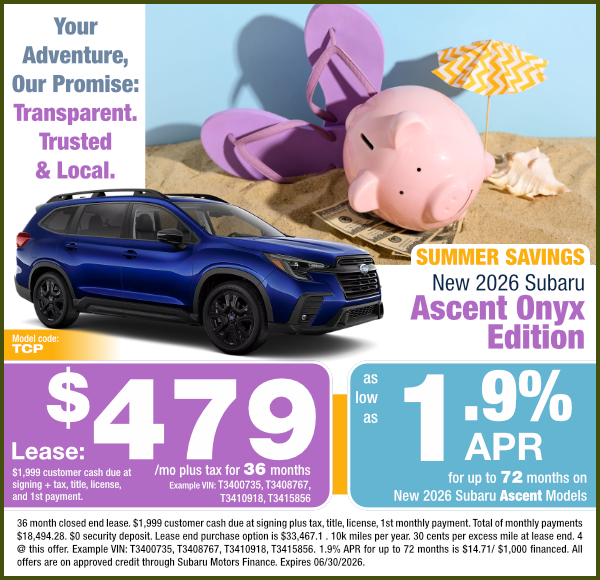 New 2026 Subaru Ascent Onyx Edition | Expires 6/30/26