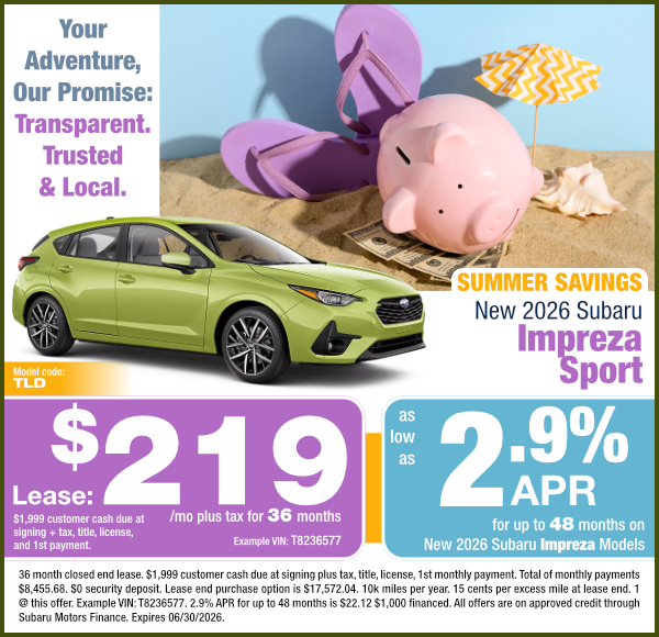 New 2026 Subaru Impreza Sport | Expires 6/30/26