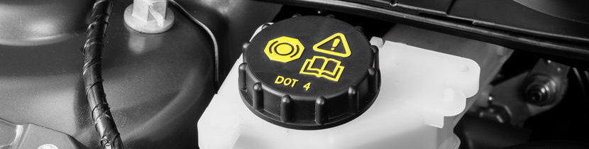 Photograph of a brake fluid reservoir and cap.