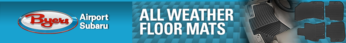 Floor Mats Section Banner Image Read below to learn about all-weather floor mats at Byers Airport Subaru.