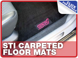 Click to view our Subaru STI carpet floor mats performance parts information in Columbus, OH