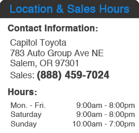 Capitol Toyota Sales Hours and Location Salem, OR