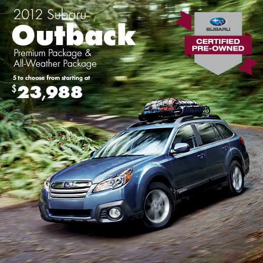 Certified Pre-Owned 2012 Subaru Outback Premium with All Weather Package Sale Special serving Seattle, Washington