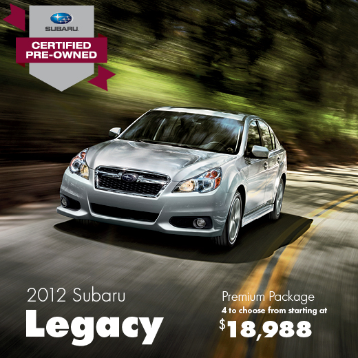Certified Pre-Owned 2012 Subaru Legacy Premium Discount Sale Offer serving Seattle, Washington
