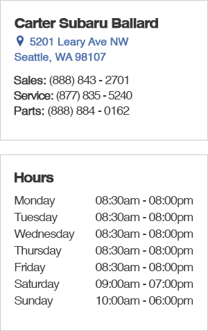 Carter Subaru Ballard Sales Department Hours, Location, Contact Information