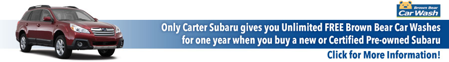 Carter Subaru Shoreline Free Year of Brown Bear Car Washes with Purchase of New or Certified Pre-Owned Subaru Vehicle!
