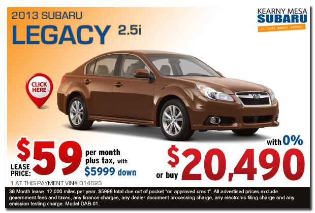 Kearny Mesa New 2013 Subaru Legacy 2.5i Sales & Lease Special Offer serving San Diego, California