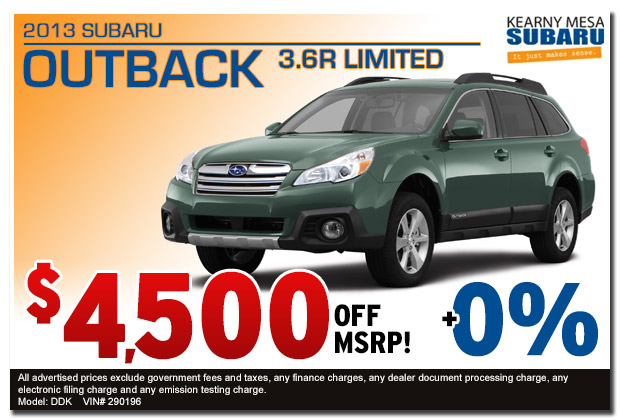 San Diego new 2013 Subaru Outback 3.6R Discount Special Sales Offer serving Kearny Mesa, California