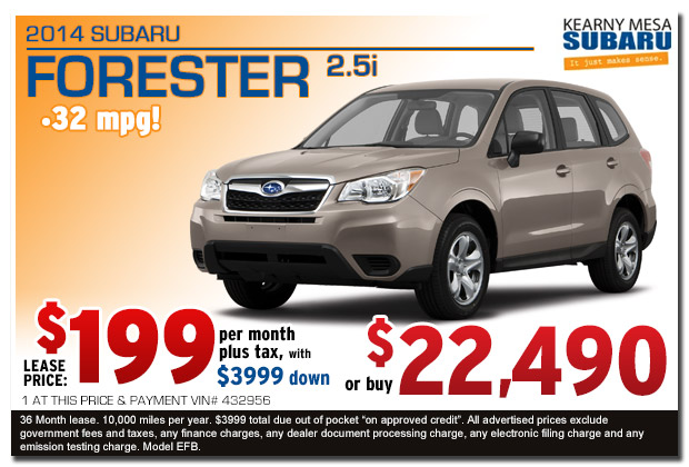 San Diego New 2014 Subaru Forester Lease & Sales Special offer serving Kearny Mesa, California