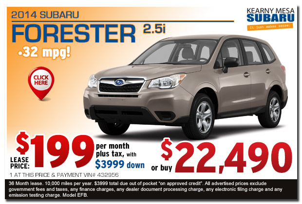 San Diego New 2014 Subaru Forester Lease & Sales Special offer serving Kearny Mesa, California
