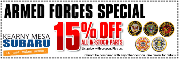 Armed Forces Discount Coupon Subaru Parts Special serving San Diego, CA