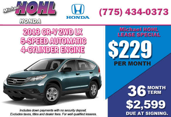 New 2013 Honda CR-V 2WD LX Lease Special Offer serving Reno, Nevada