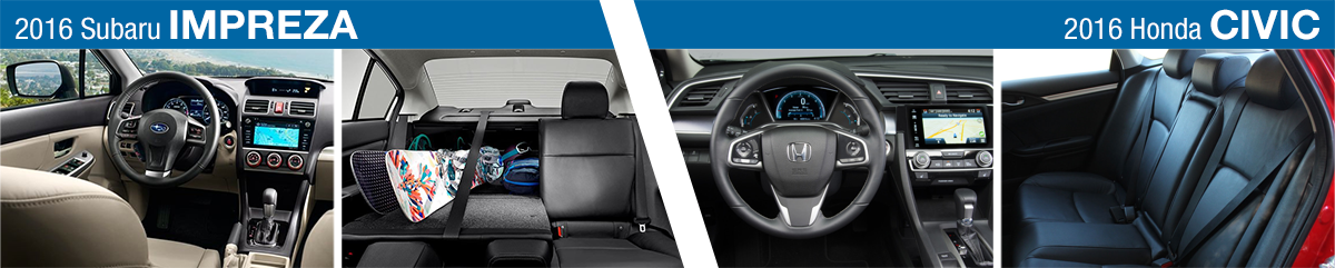 2016 Subaru Impreza vs 2016 Honda Civic Interior Design Model Comparison