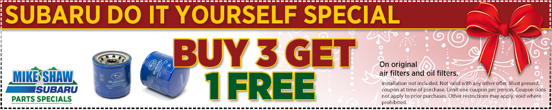 Take advantage of this outstanding special offer on genuine Subaru do-it-yourself oil or air filter parts from Mike Shaw Subaru in Thornton serving Denver, CO