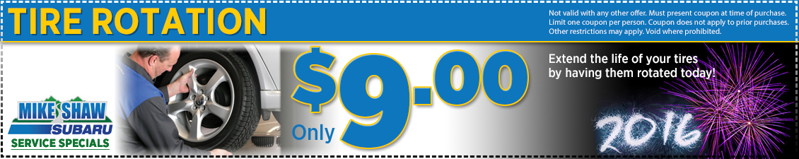 Thornton, CO Subaru service special - save with this tire rotation service offer at Mike Shaw Subaru near Denver, CO