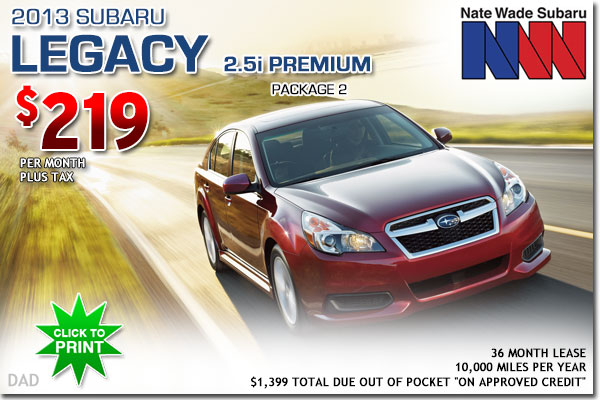 Utah 2013 Subaru Legacy 2.5i Premium Lease Special Offer serving Salt Lake City