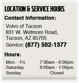 Volvo of Tucson Service Department Hours, Location, Contact Information
