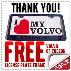 Volvo Free License Plate Frame Special Coupon serving Tucson, Arizona