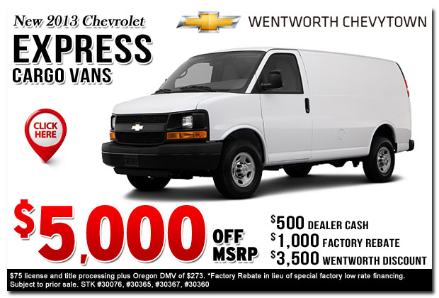 New 2013 Chevy Express Cargo Van Commercial Truck Special Offer serving Portland, Oregon