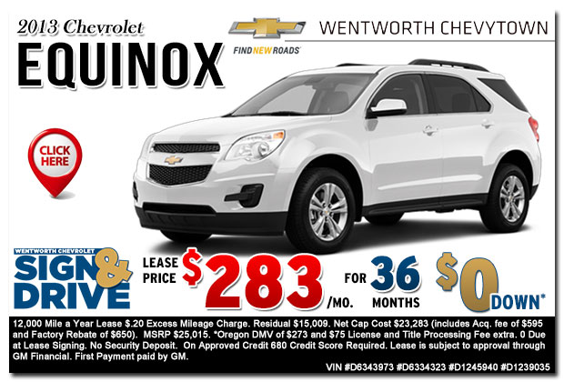 New 2013 Chevy Equinox Sign & Drive Lease Special Offer serving Portland, OR