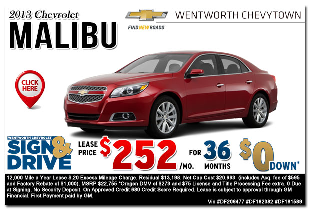 New 2013 Chevy Malibu Sign & Drive Lease Special Offer serving Portland, OR