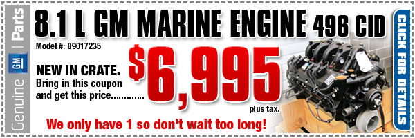 GM 8.1 liter Marine Engine Discount Coupon serving Portland, Oregon