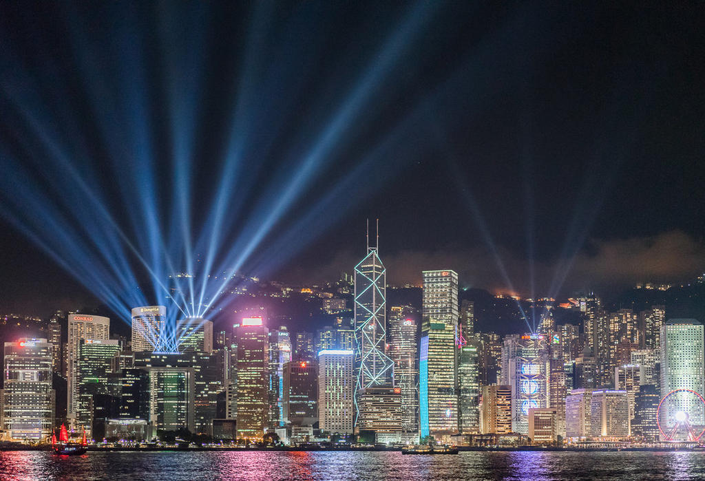 light show, Victoria Harbour, Hong Kong