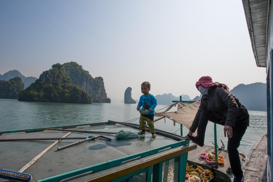 fruit vendors by boat, Halong Bay, Vietnam